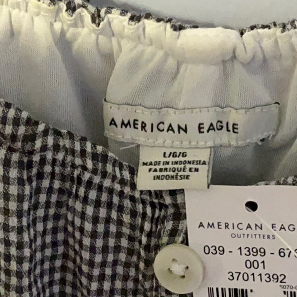 American Eagle Navy Gingham Babydoll Romper ~ Size Large ~ NWT - Picture 4 of 6